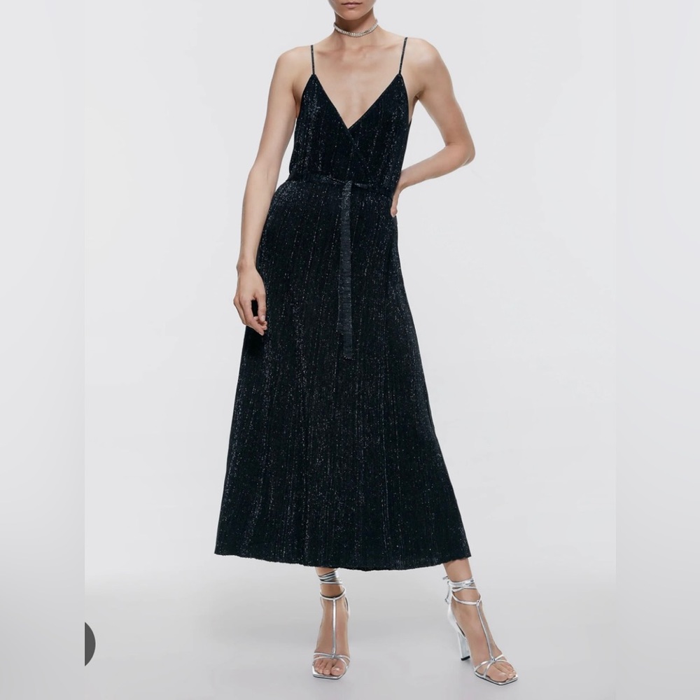 NWT Zara long knit metallic wrap cocktail dress S